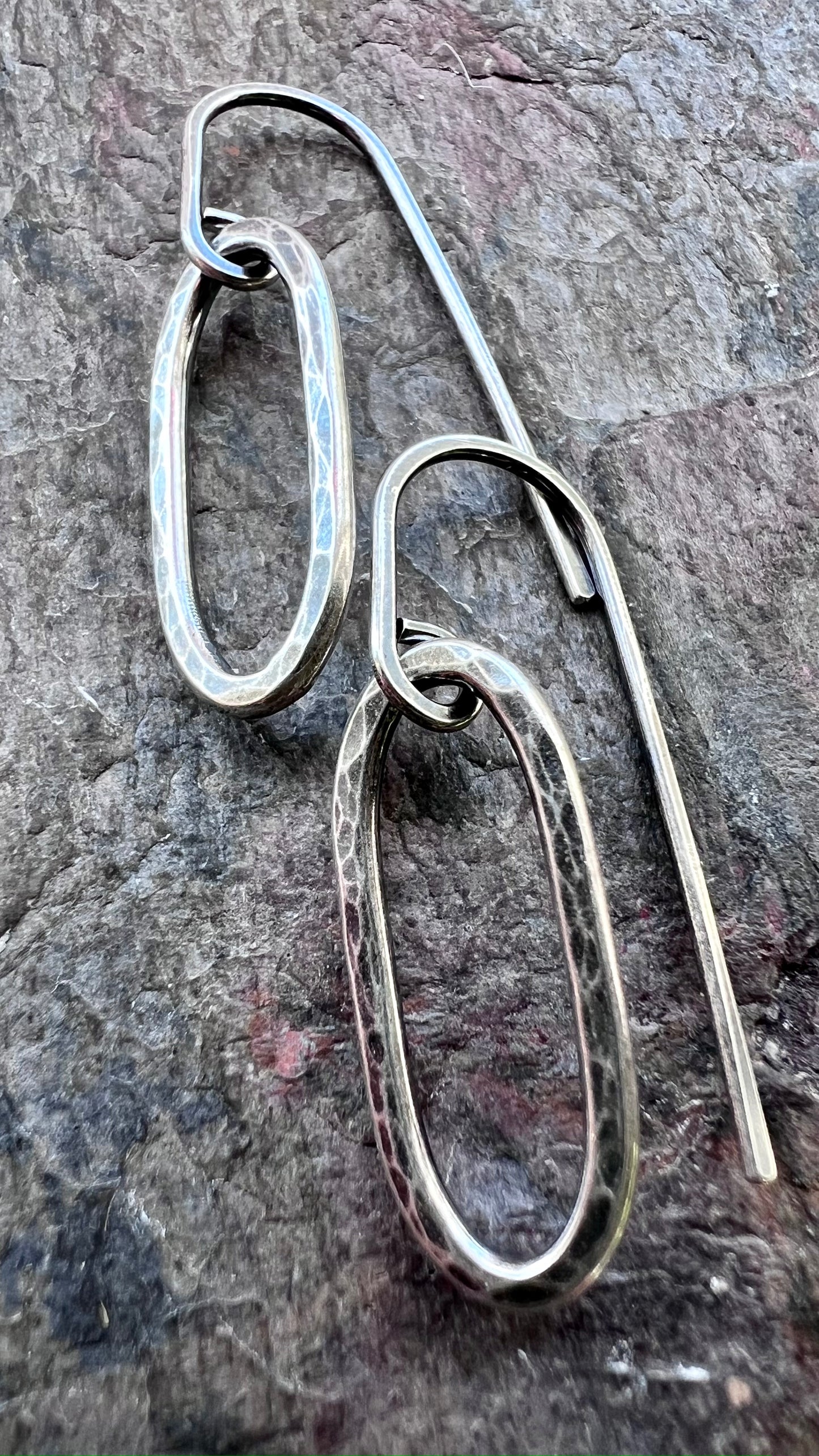 Long Link Sterling Silver Earrings Minimalist Solid Silver Hammered Dangle Drop Earrings