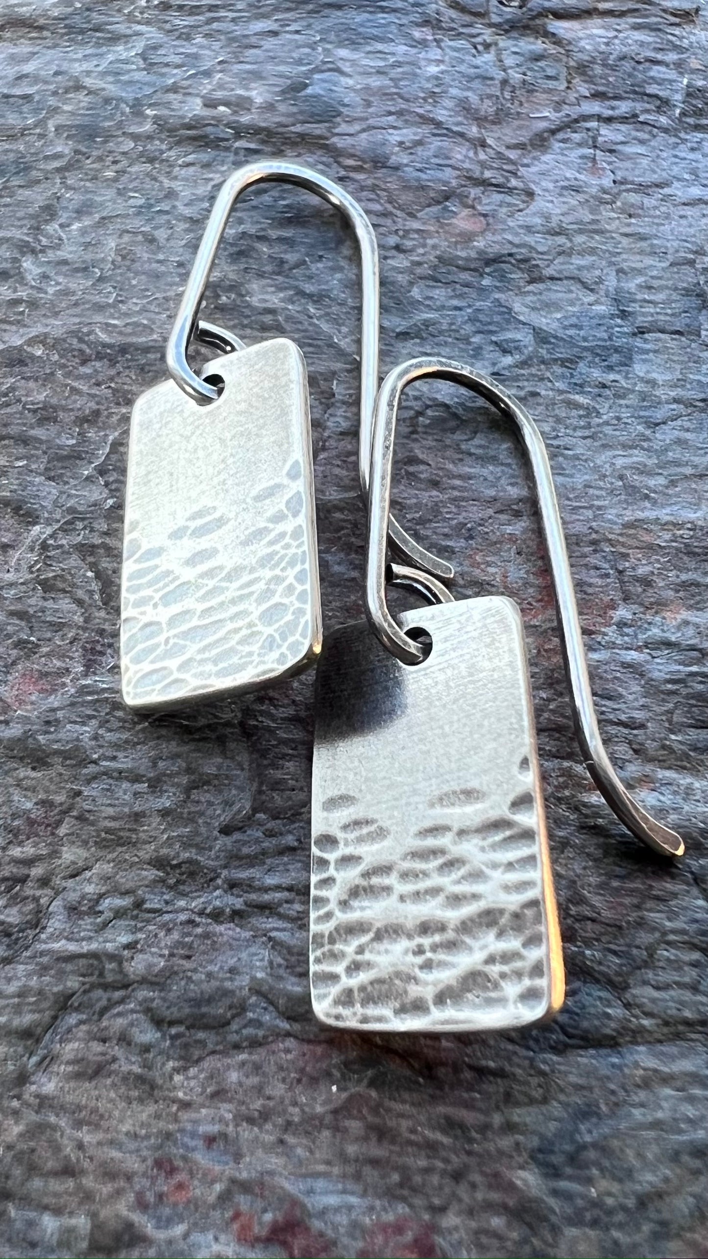 Rectangle Sterling Silver Earrings Solid Silver Hammered Rectangular Small Everyday Earrings