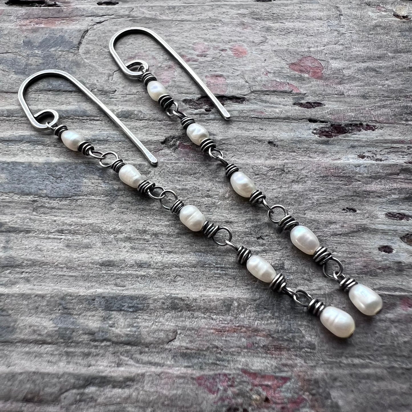 Sterling Silver Pearl Earrings | Long Genuine Pearl Silver or Gold Dangle Earrings