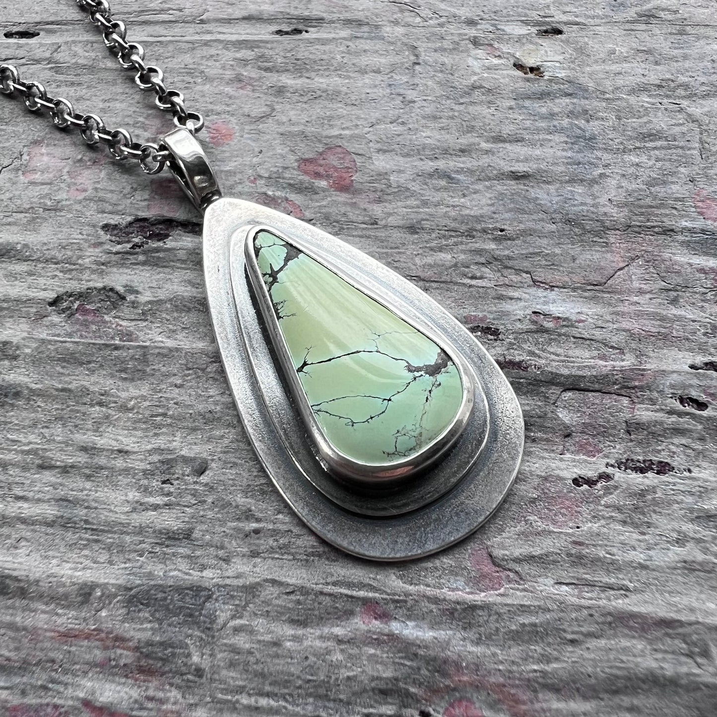 Sterling Silver Turquoise Necklace | Natural Turquoise Teardrop Pendant Necklace - Stone 2