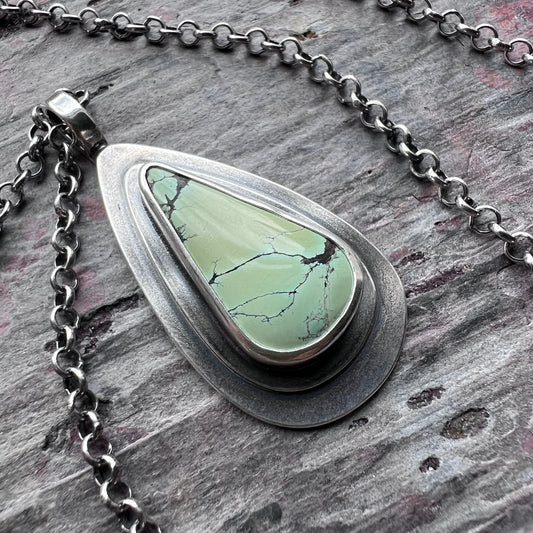 Sterling Silver Turquoise Necklace | Natural Turquoise Teardrop Pendant Necklace - Stone 2