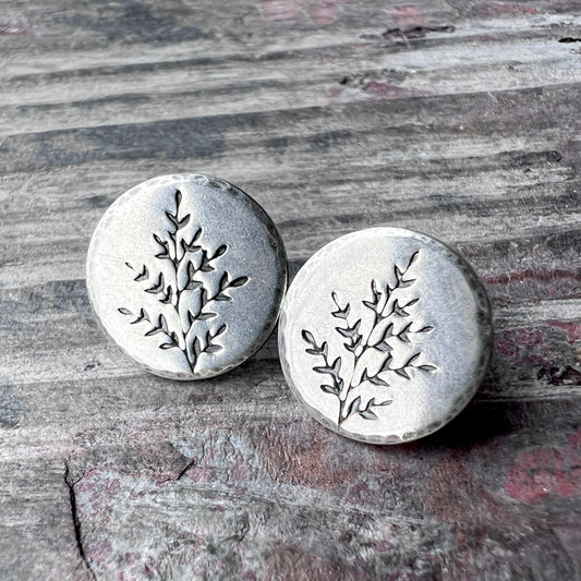 Sterling Silver Sprig Leaf Studs | Small Silver Post Earrings