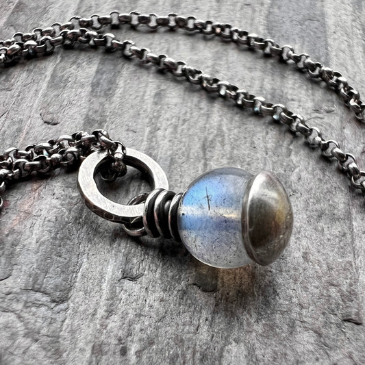 Sterling Silver Labradorite Necklace | Dainty Labradorite Pendant on Lightweight Chain