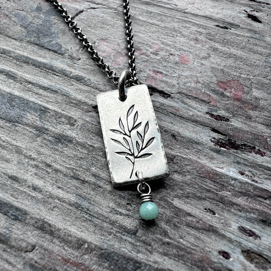 Sterling Silver Birthstone Necklace | Tiny Genuine Gemstone on Silver Branch Pendant