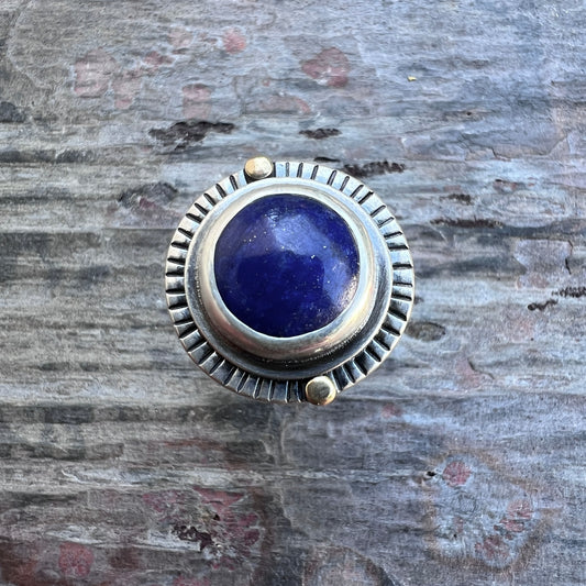 Sterling Silver Lapis Lazuli Ring | Natural Round Blue Stone Statement Ring