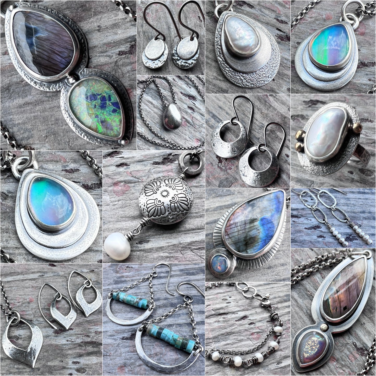 Sterling Silver Labradorite Necklace | Natural Stone Teardrop with Opal Triplet Pendant