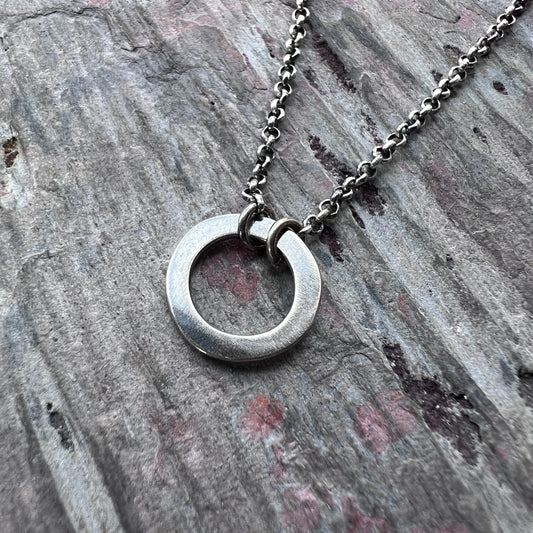 Sterling Silver Small Circle Necklace | Minimalist Organic Ring Pendant Necklace