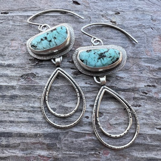 Sterling Silver Chrysocolla Earrings | Natural Stone and Teardrop Dangle Earrings