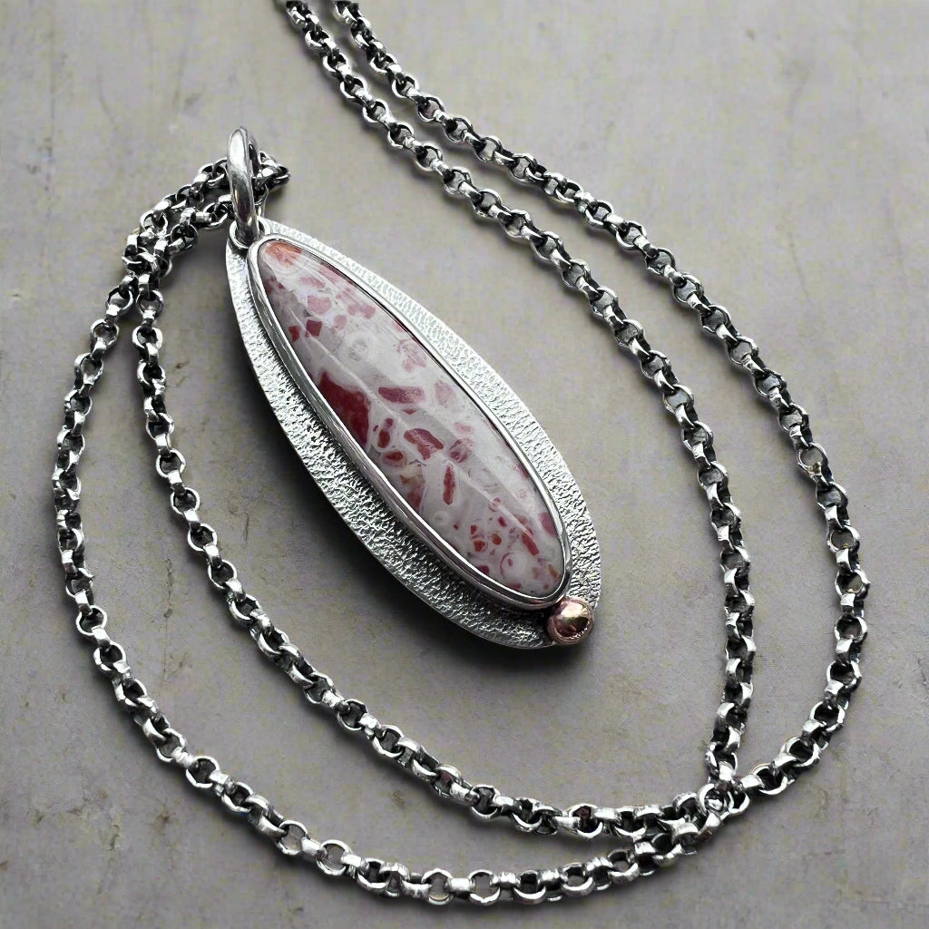 Sterling Silver Jasper Necklace | Natural Stone Teardrop Pendant