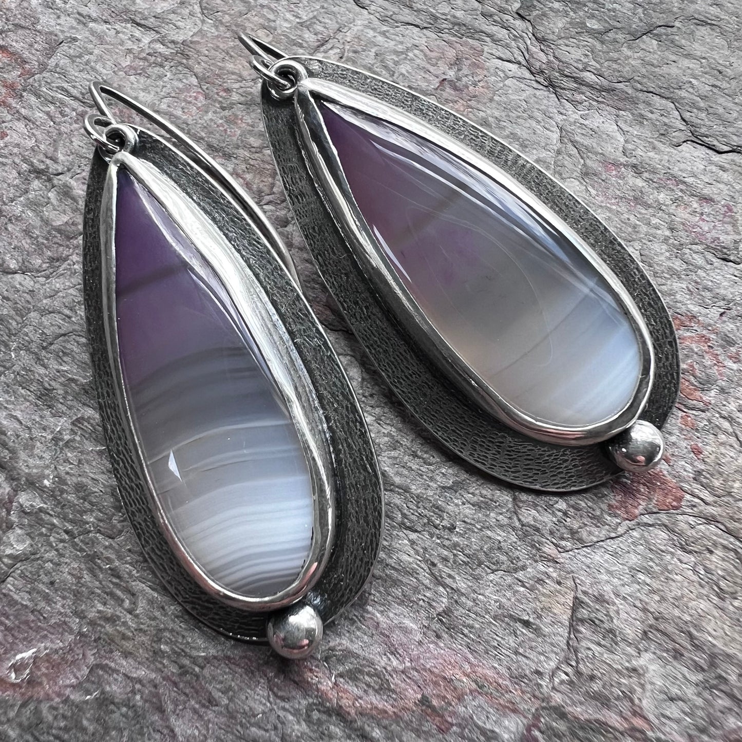 Purple Fluorite Sterling Silver Earrings - Handmade One-of-a-kind Earrings