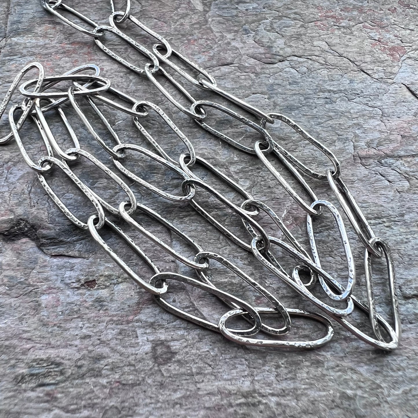 Sterling Silver Handmade Elongated Cable Chain with Handmade Hook Clasp