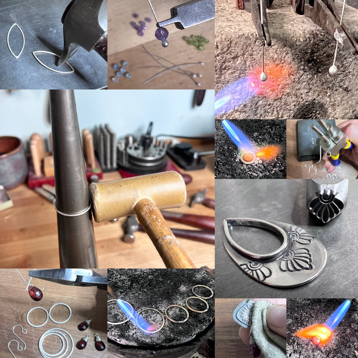 Sterling Silver Teardrop and Rings Necklace | Minimalist Handmade Silver Pendant