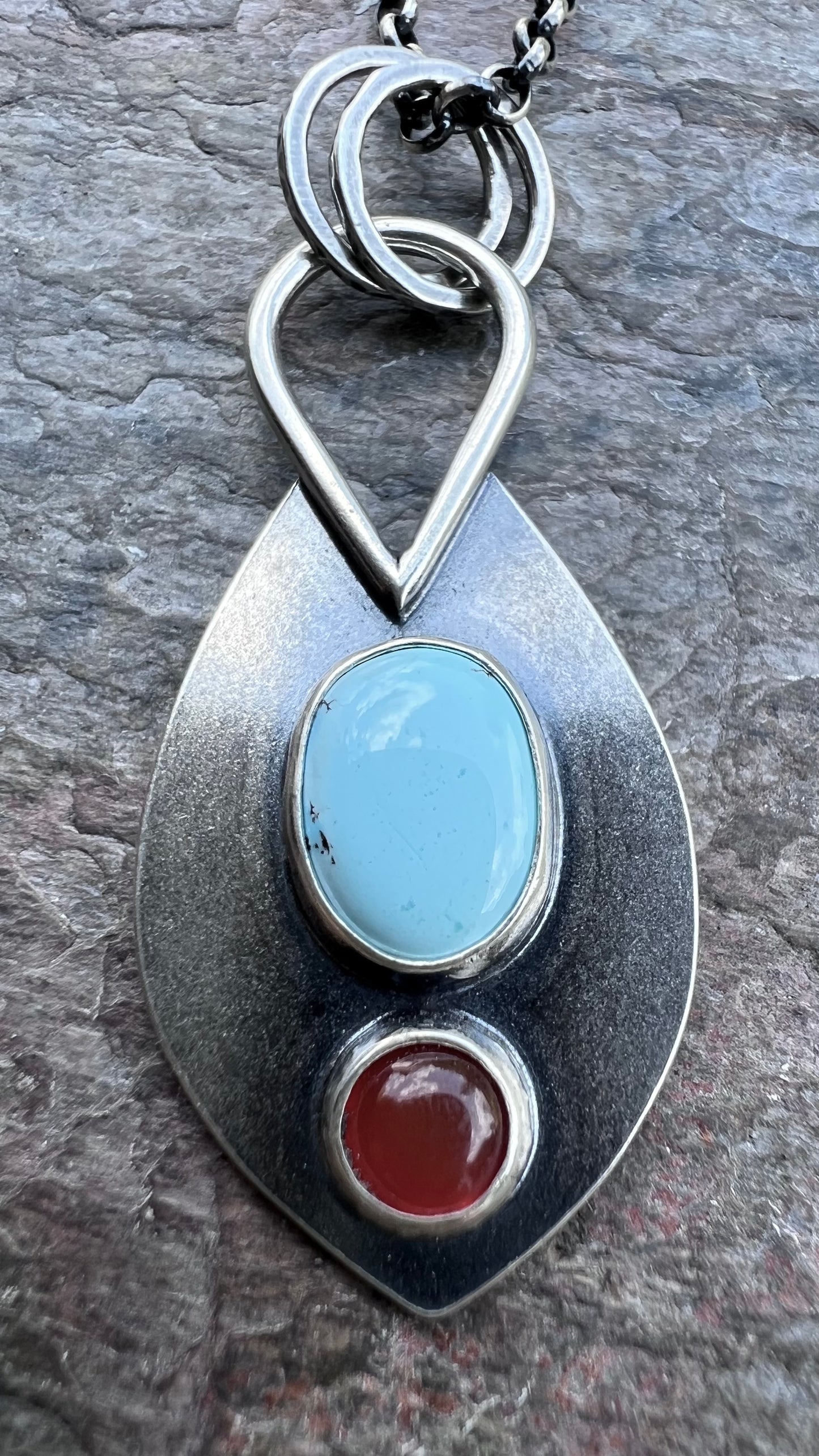 Turquoise and Carnelian Pendant - Handmade One-of-a-kind Pendant