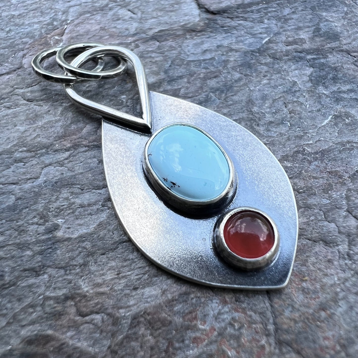 Turquoise and Carnelian Pendant - Handmade One-of-a-kind Pendant