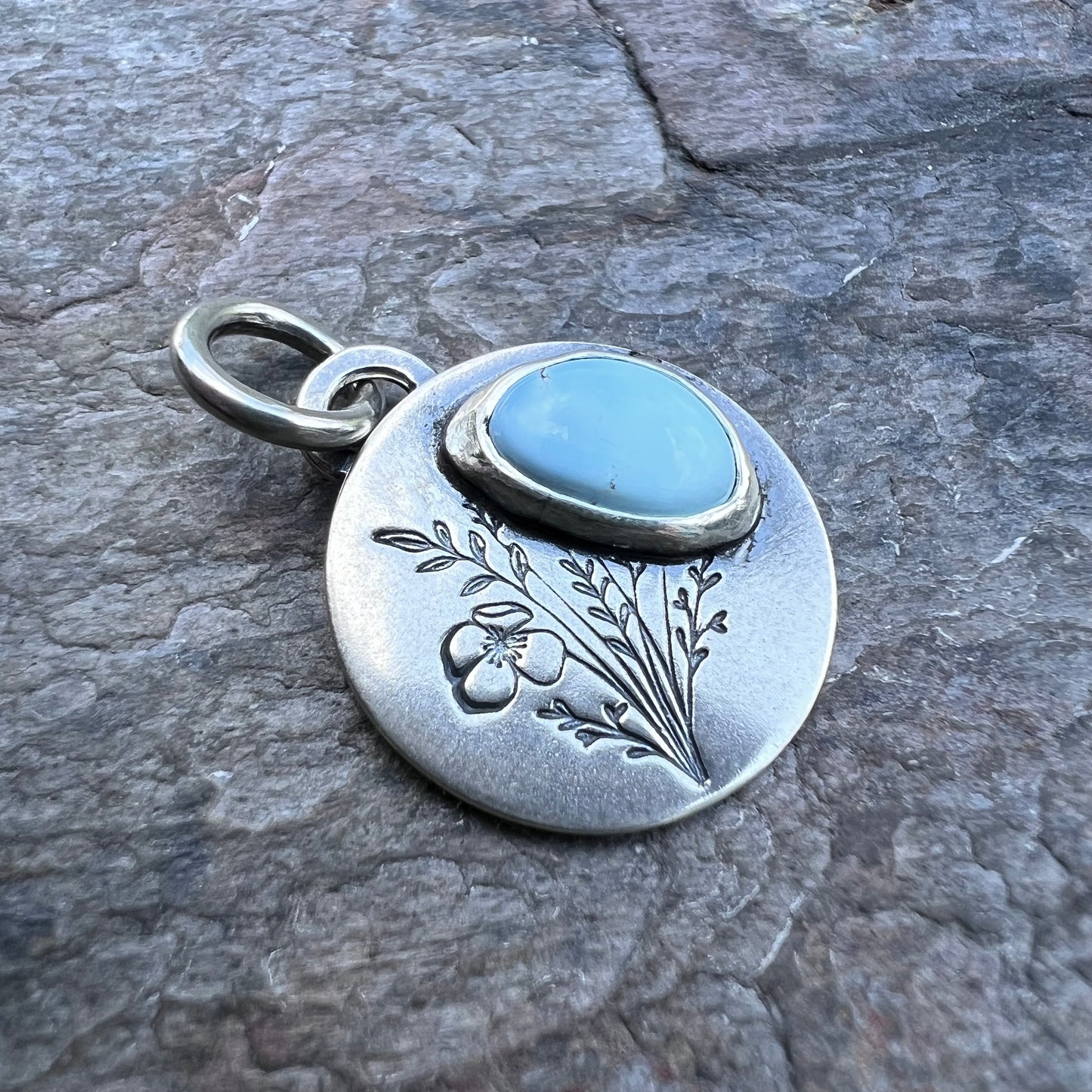 Turquoise Sterling Silver Wildflower Pendant - Handmade One-of-a-kind Pendant