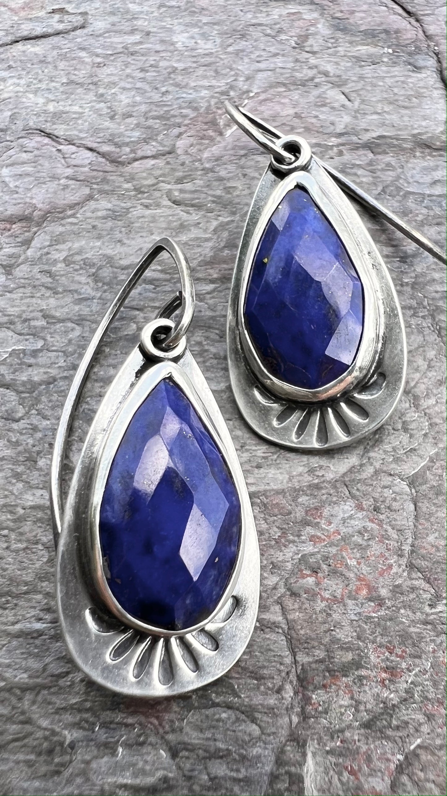 Lapis Lazuli Sterling Silver Teardrop Earrings - Handmade One-of-a-kind Earrings