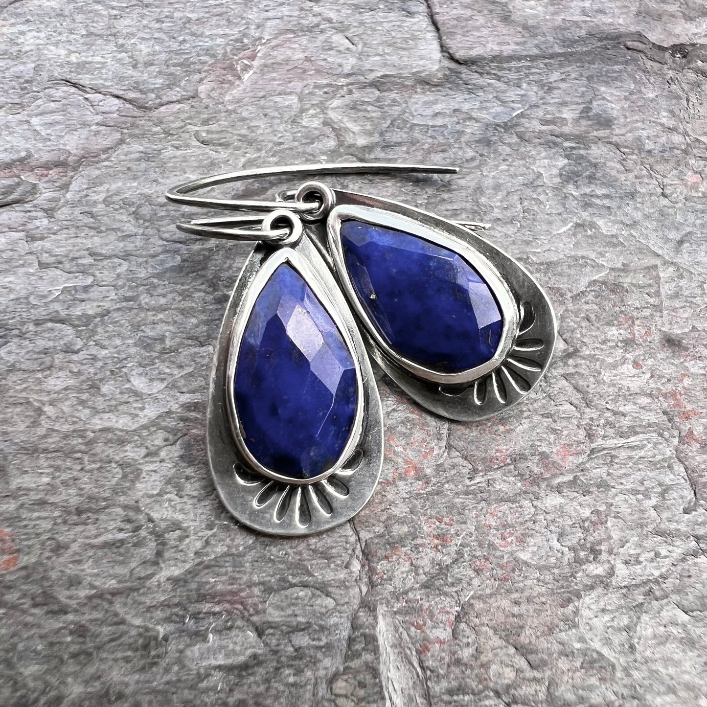 Lapis Lazuli Sterling Silver Teardrop Earrings - Handmade One-of-a-kind Earrings