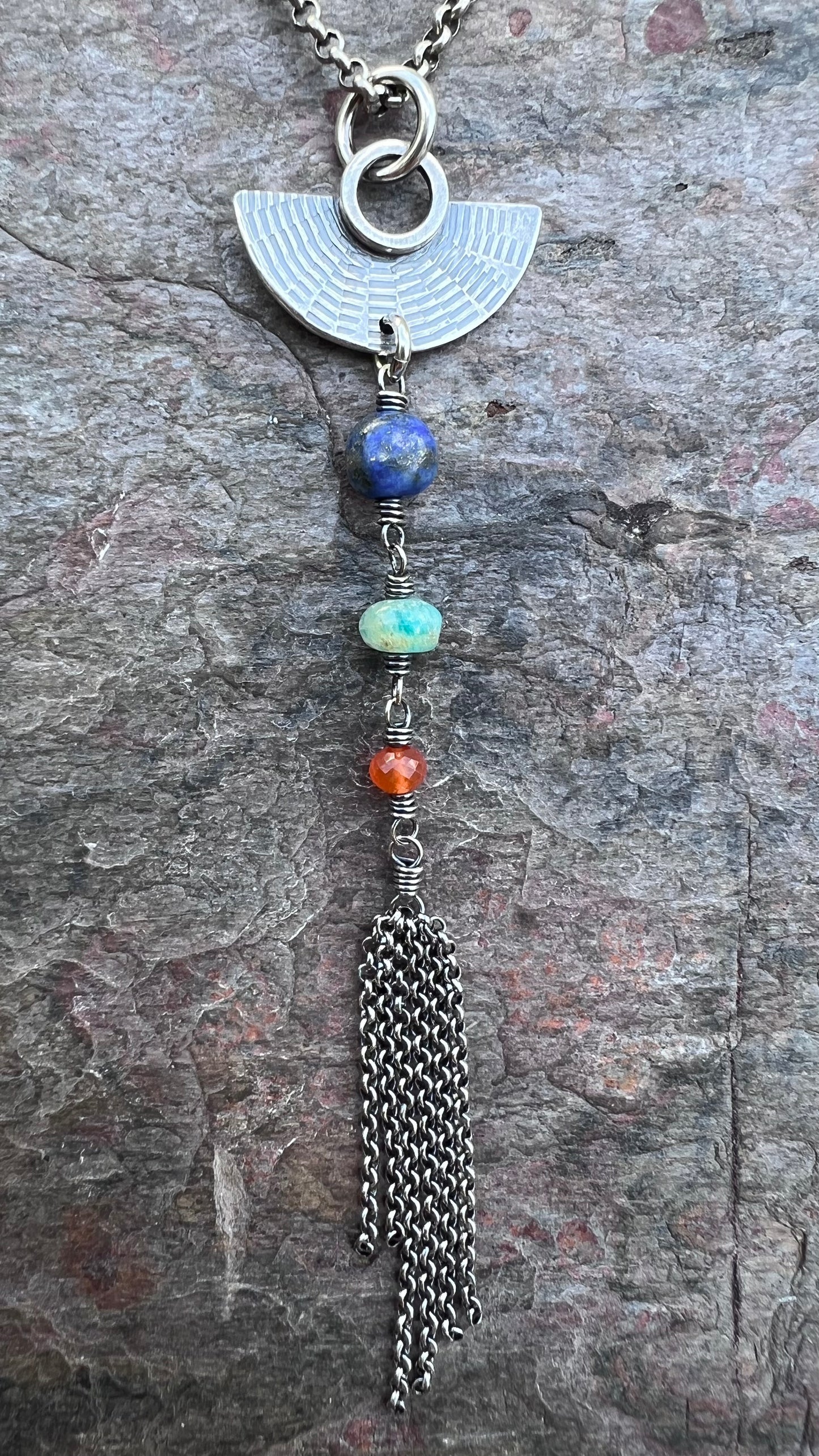 Lapis Lazuli, Amazonite, and Carnelian Necklace - Genuine Stone and Sterling Silver Pendant on Sterling Silver Chain