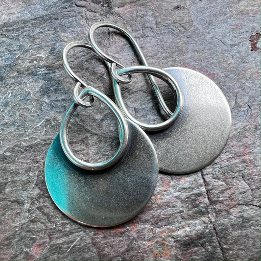 Sterling Silver Teardrop Circle Earrings - Handmade Sterling Silver Earrings