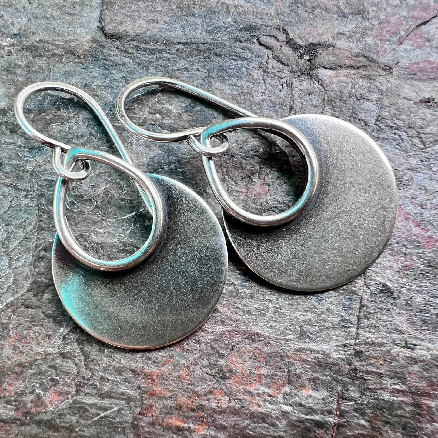 Sterling Silver Disc Earrings Minimalist Solid Silver Boho Dangle Earrings Handmade Jewelry