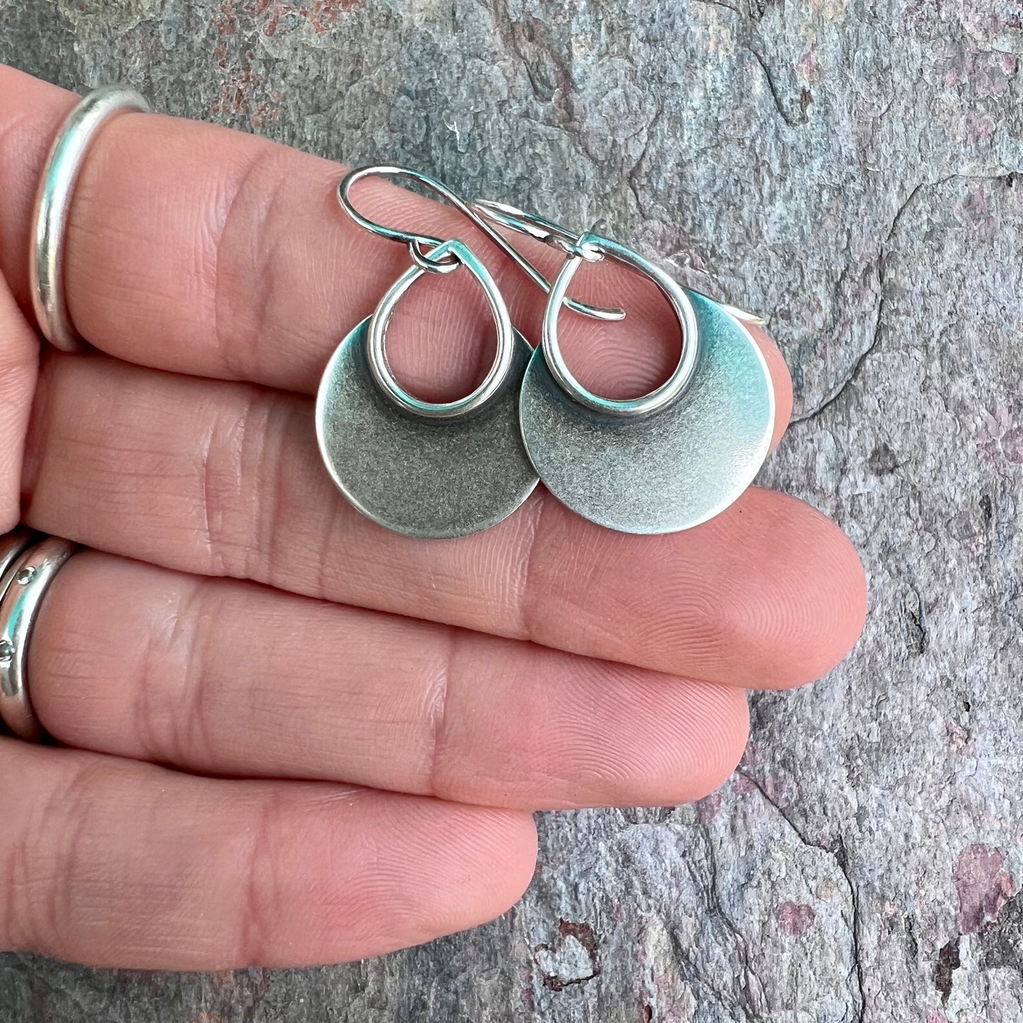 Sterling Silver Disc Earrings Minimalist Solid Silver Boho Dangle Earrings Handmade Jewelry