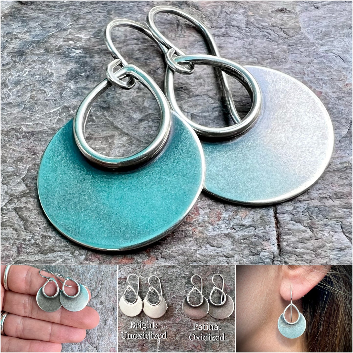 Sterling Silver Disc Earrings Minimalist Solid Silver Boho Dangle Earrings Handmade Jewelry