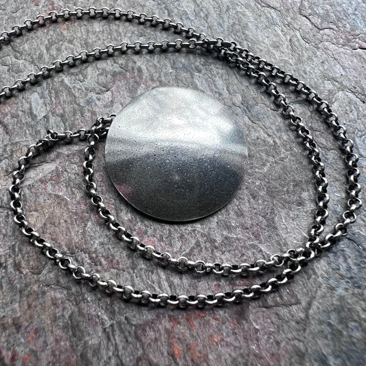 Sterling Silver Domed Circle Necklace - Handmade Sterling Silver Pendant on Sterling Silver Chain