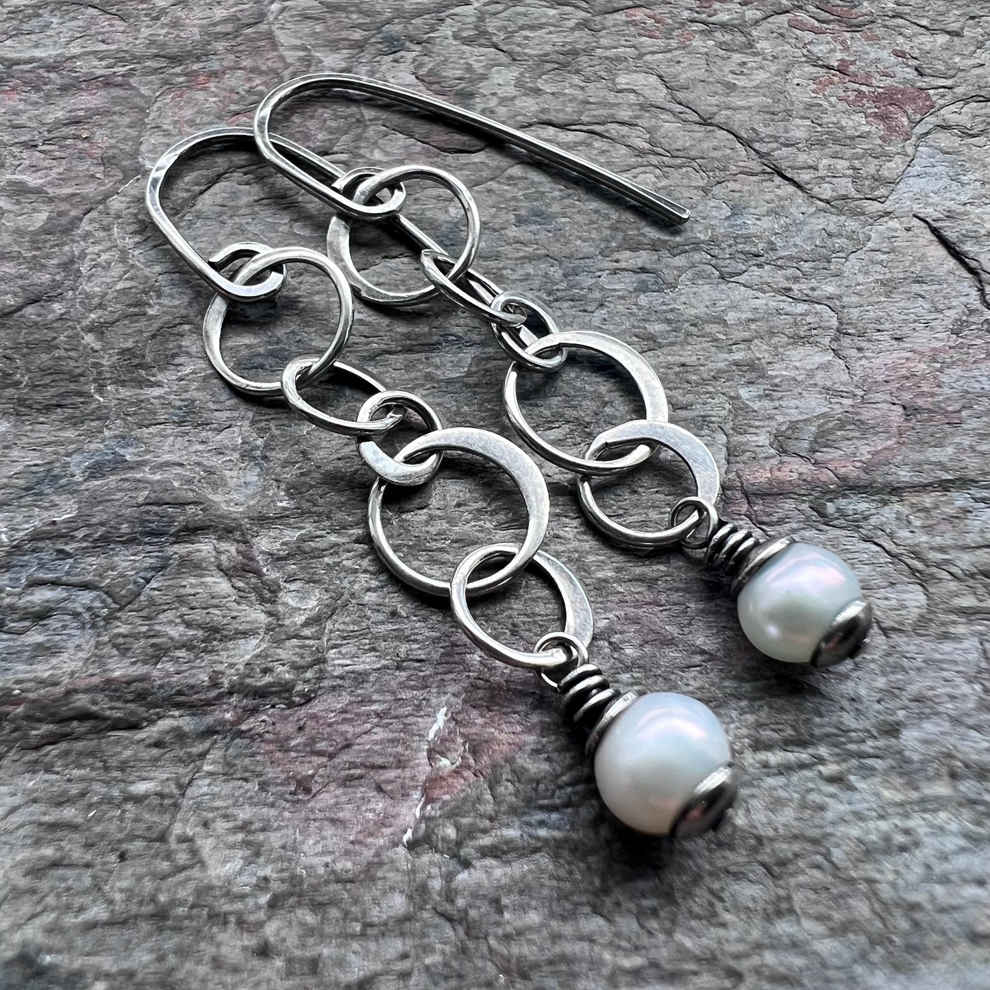 Pearl and Sterling Silver Chain Earrings