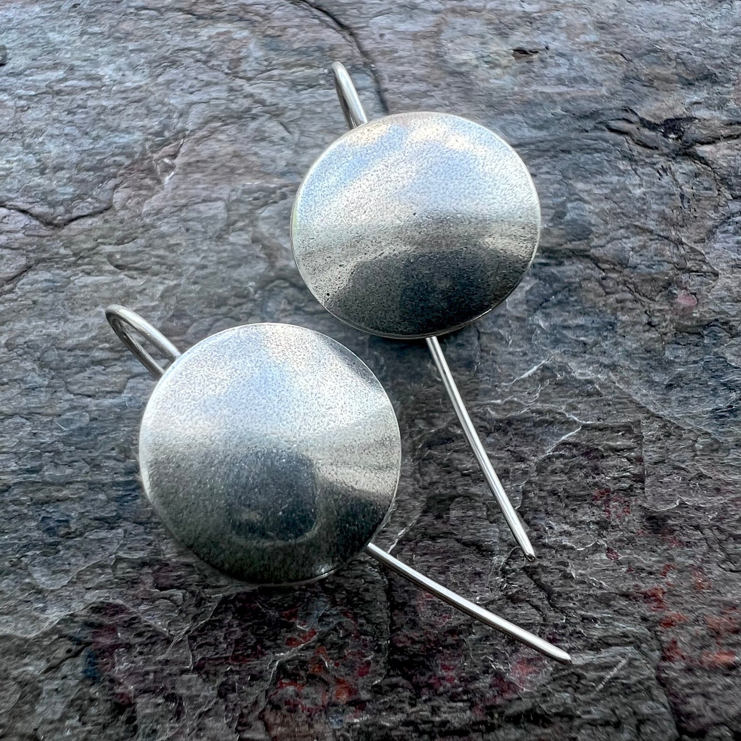 Sterling Silver Disc Earrings Minimalist Domed Circle Dangle Earrings