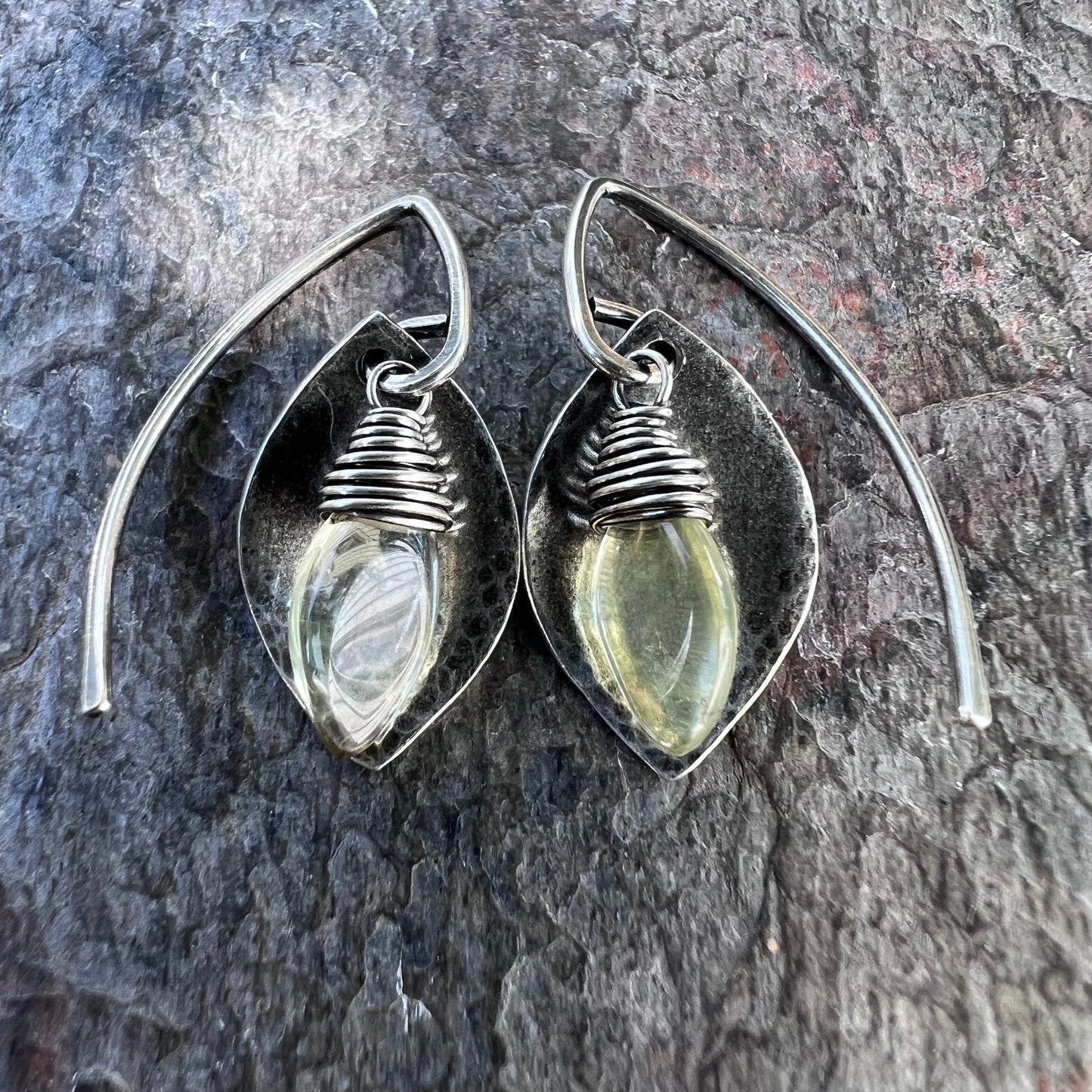 Lemon Quartz Sterling Silver Earrings - Genuine Lemon Quartz Marquise Earrings