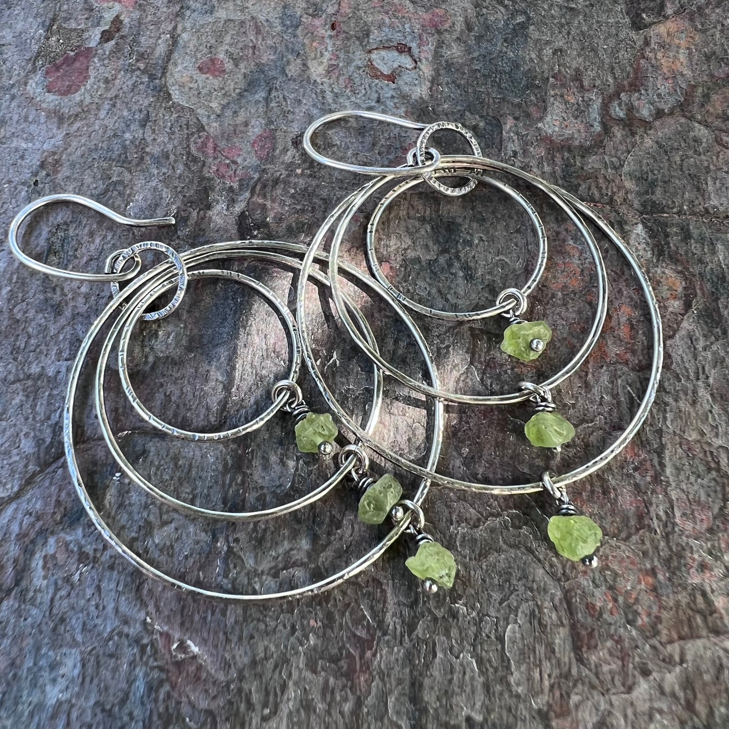 Peridot Sterling Silver Earrings - Lightweight Large Handmade Hoop Sterling Silver Earrings