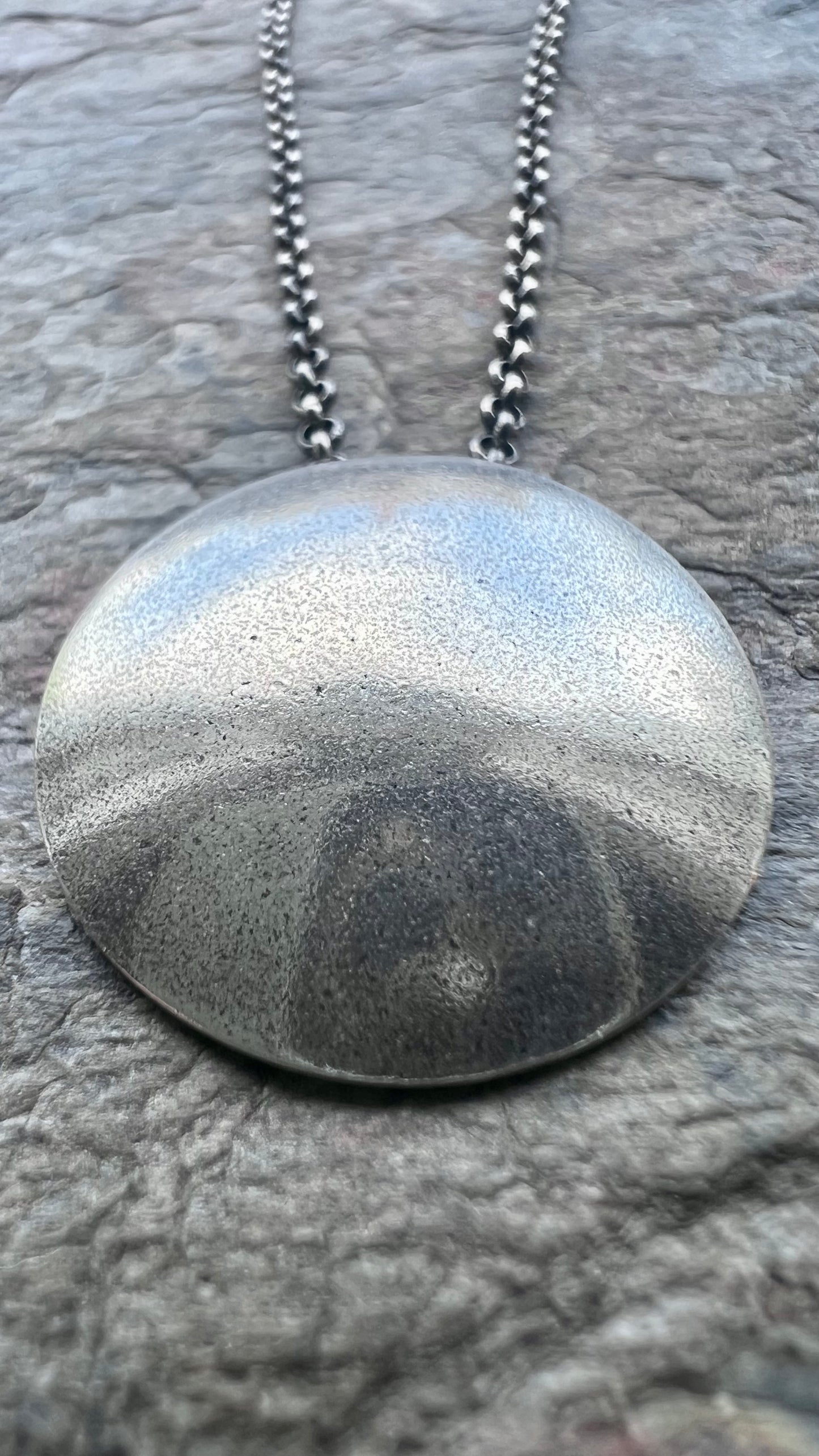 Sterling Silver Domed Circle Necklace - Handmade Sterling Silver Pendant on Sterling Silver Chain