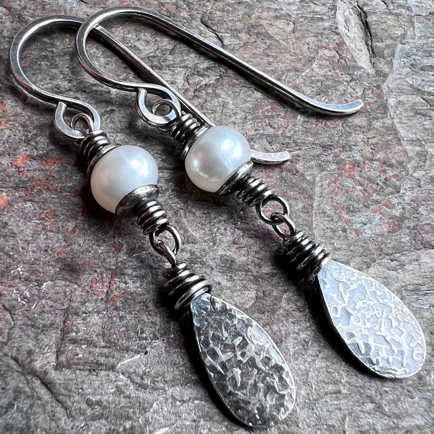 Sterling Silver Pearl Earrings - Genuine Pearl and Silver Teardrop Dangle Earrings