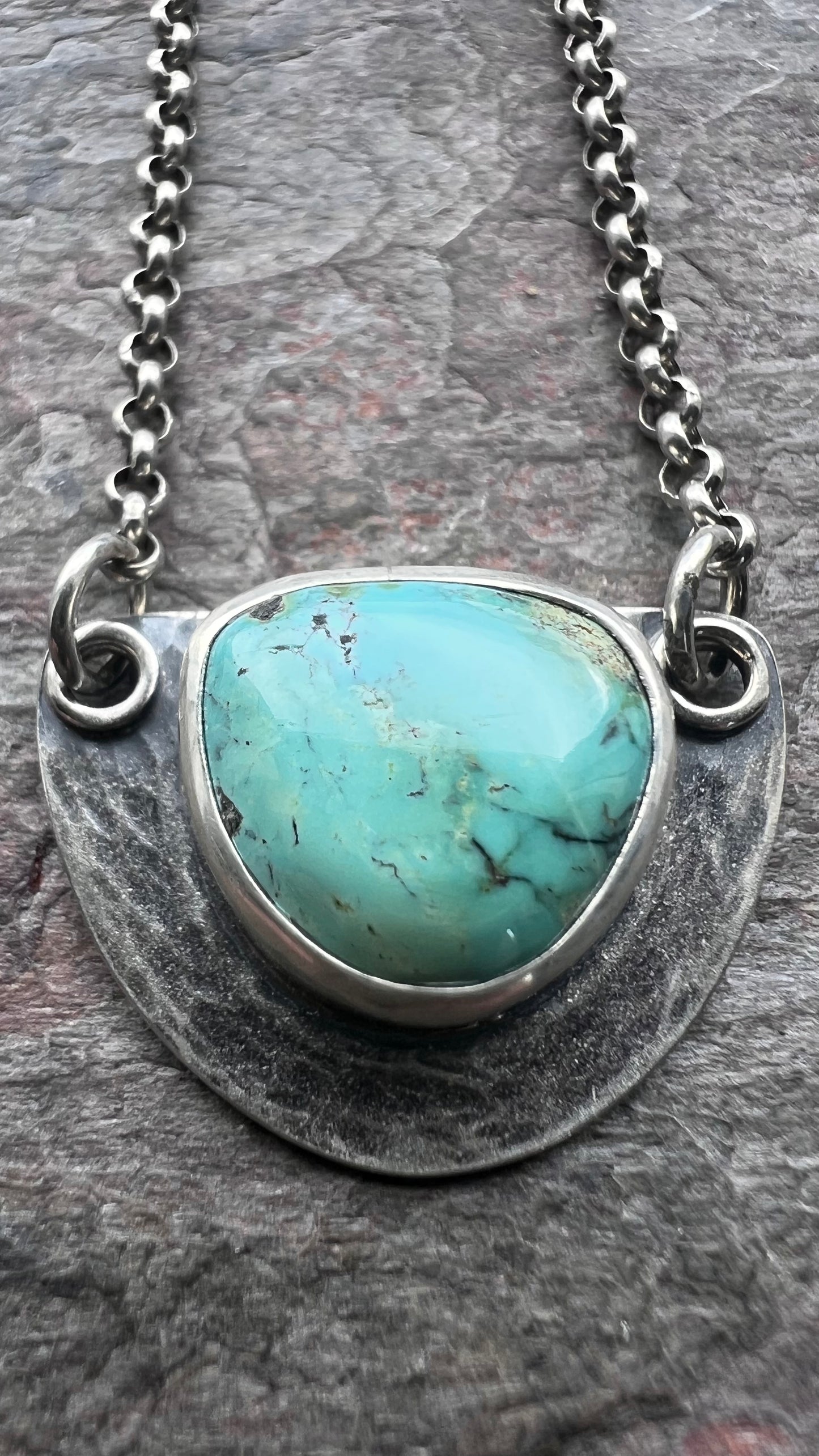 Sterling Silver Turquoise Half Moon Pendant - One-of-a-Kind Turquoise Semicircle Necklace