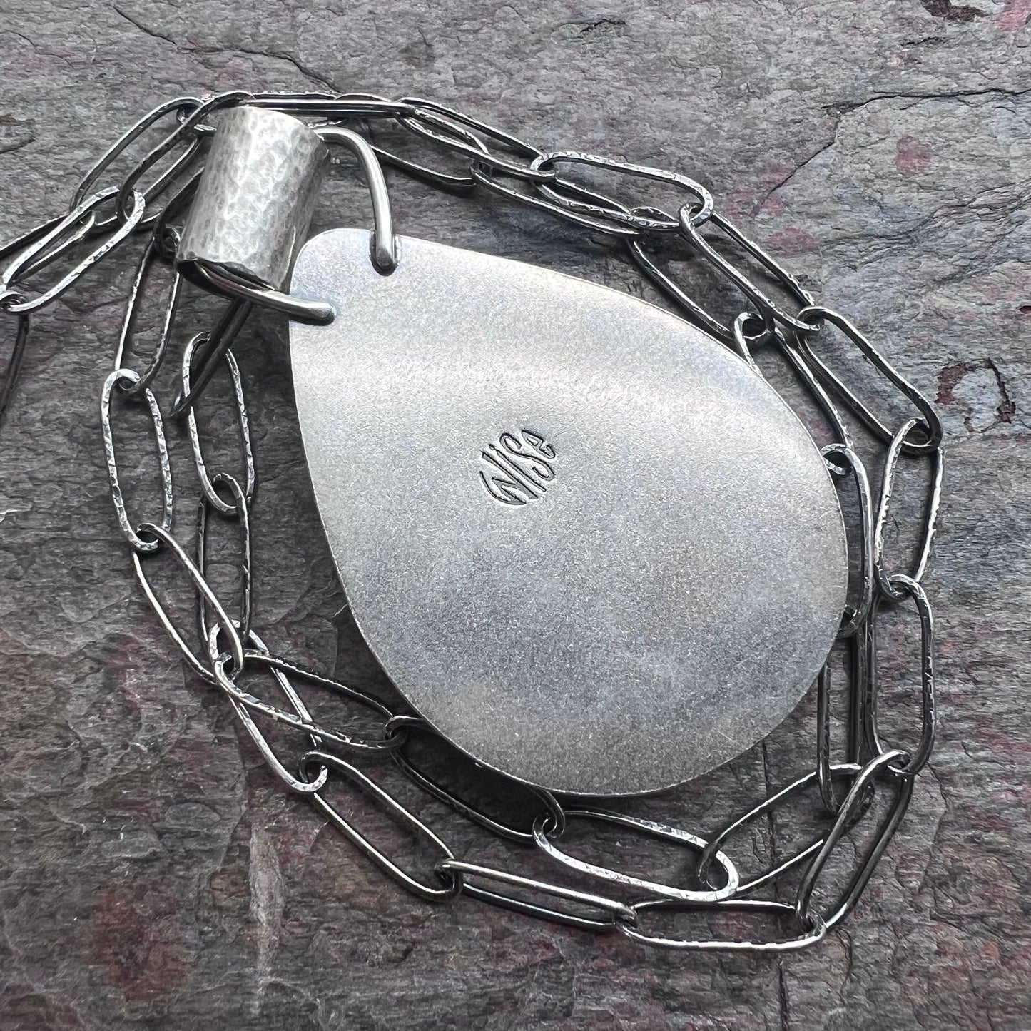 Labradorite Sterling Silver Necklace - Handmade One-of-a-kind Labradorite Teardrop Pendant on Handmade Chain
