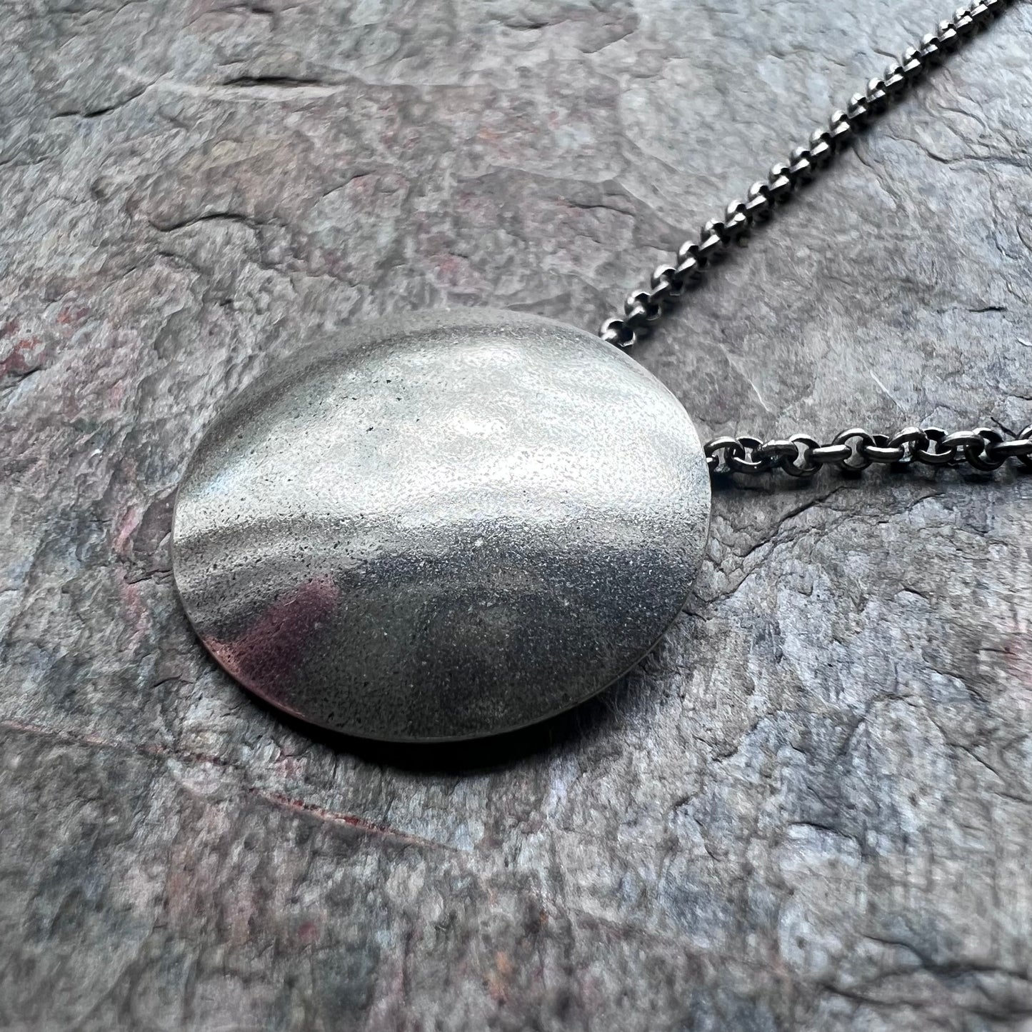 Sterling Silver Domed Circle Necklace - Handmade Sterling Silver Pendant on Sterling Silver Chain