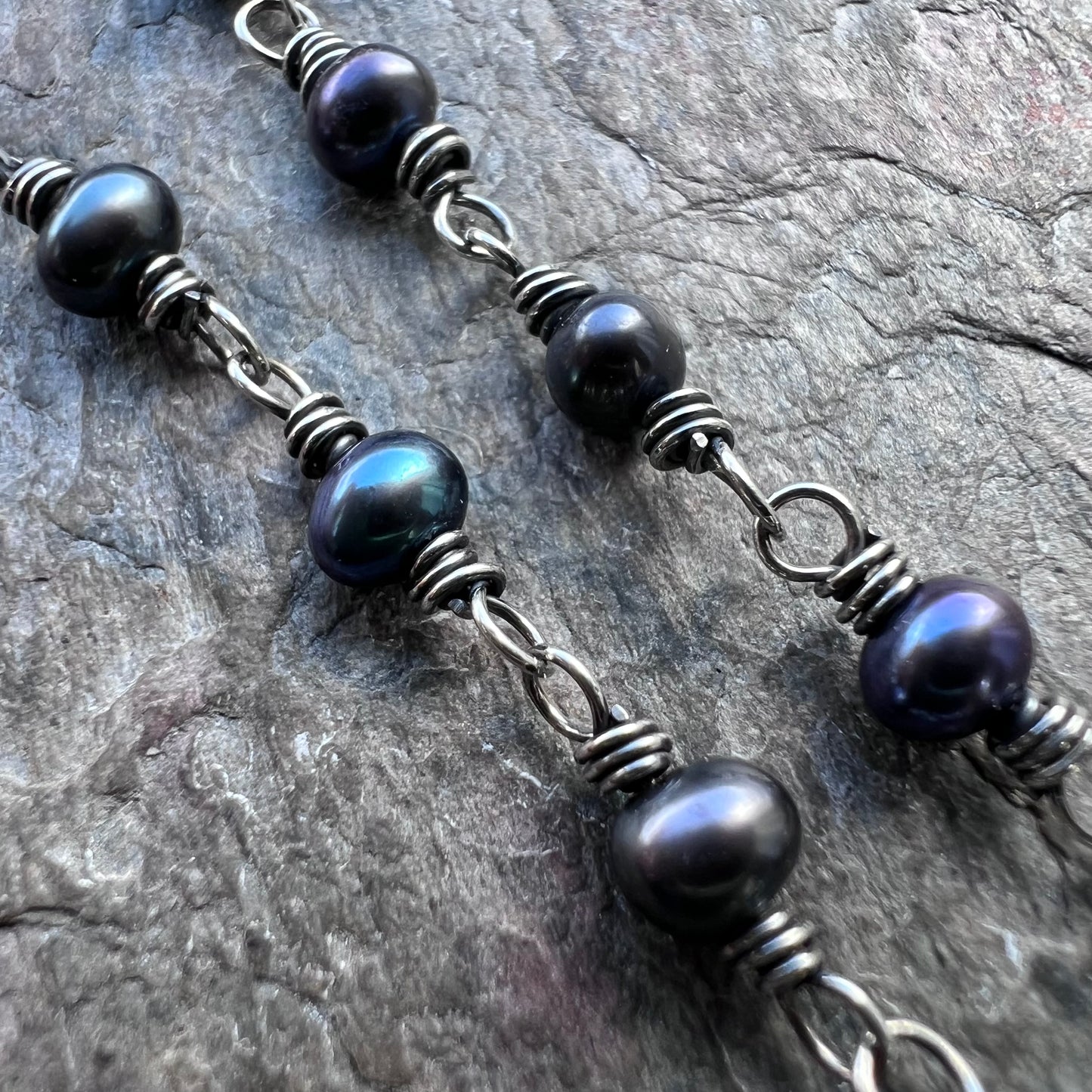 Sterling Silver and Black Pearl Earrings - Genuine Pearls Wrapped in Sterling Silver Wire