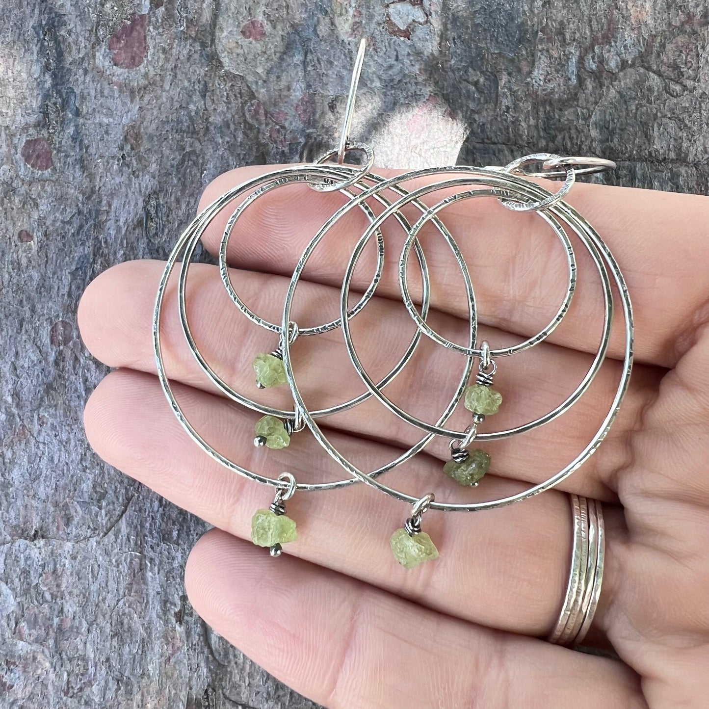 Peridot Sterling Silver Earrings - Lightweight Large Handmade Hoop Sterling Silver Earrings