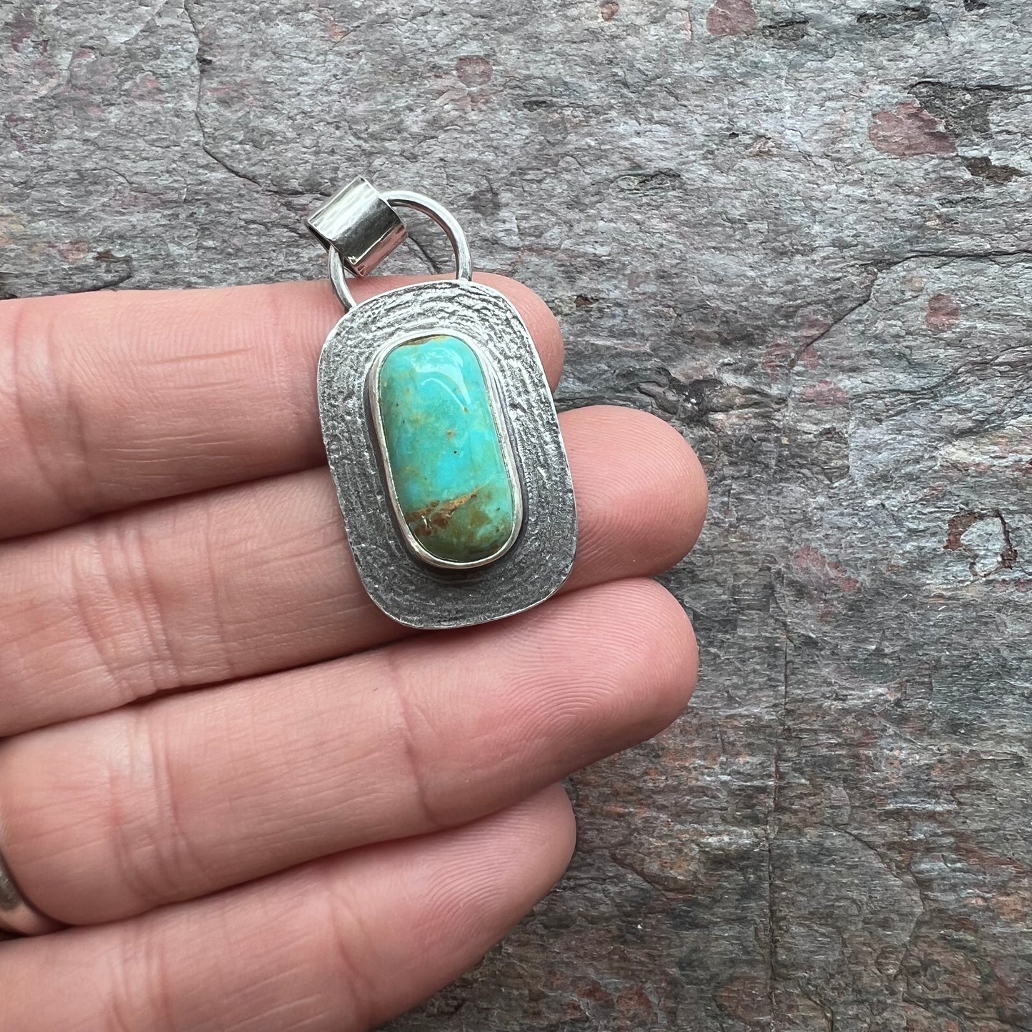 Turquoise Sterling Silver Rectangular Pendant - One-of-a-Kind Handmade Pendant
