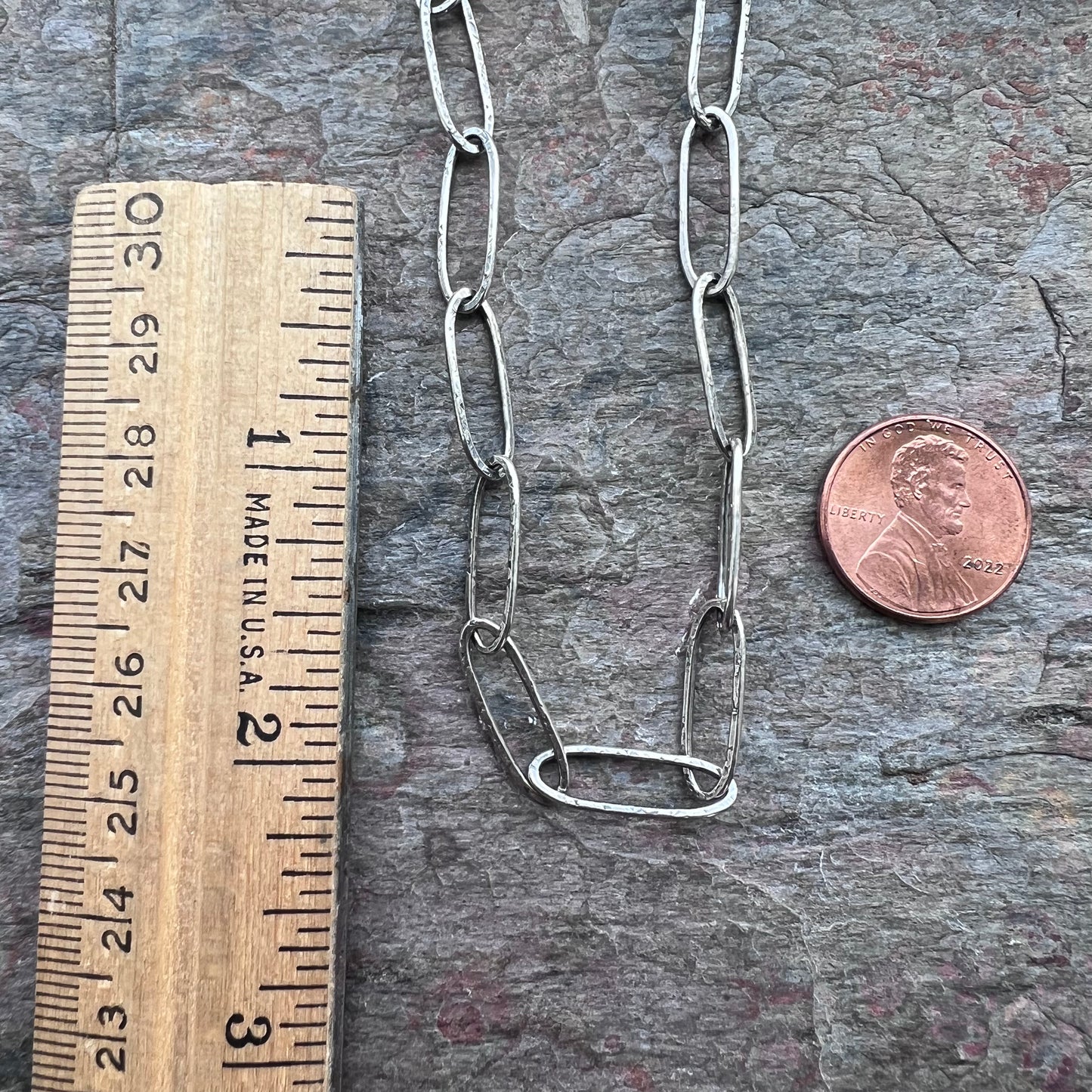 Sterling Silver Handmade Elongated Cable Chain with Handmade Hook Clasp