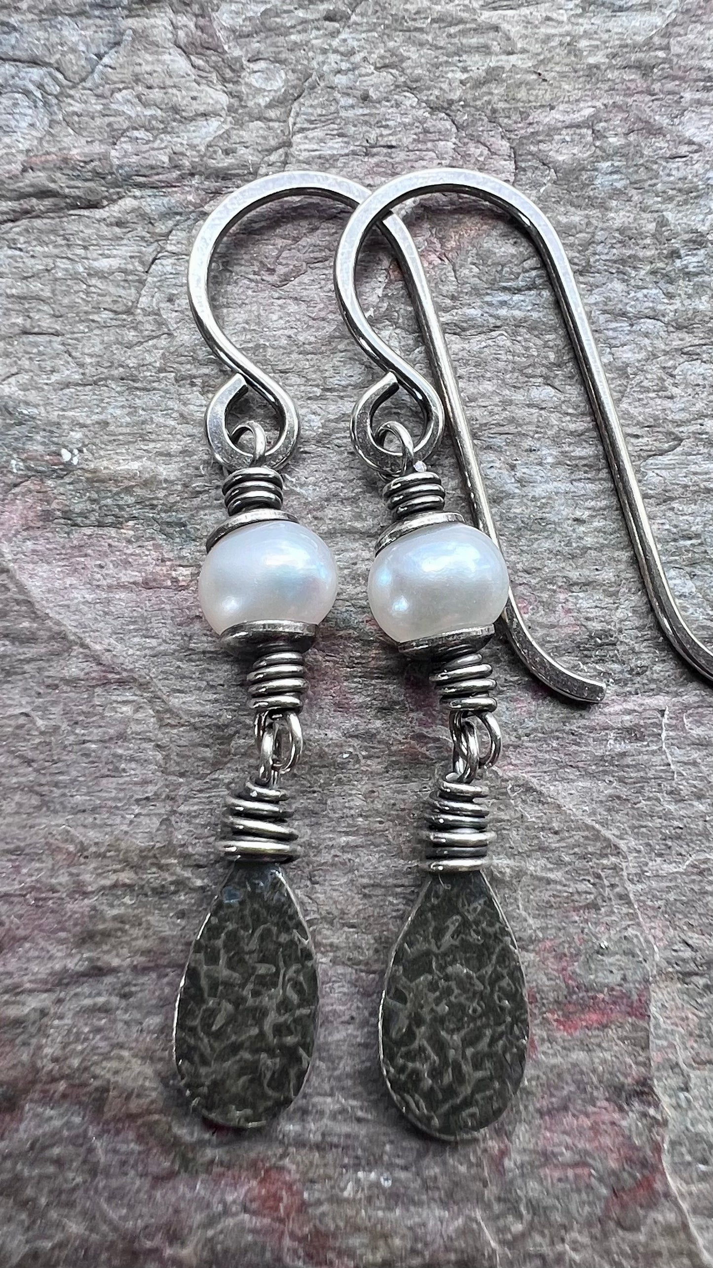 Sterling Silver Pearl Earrings - Genuine Pearl and Silver Teardrop Dangle Earrings