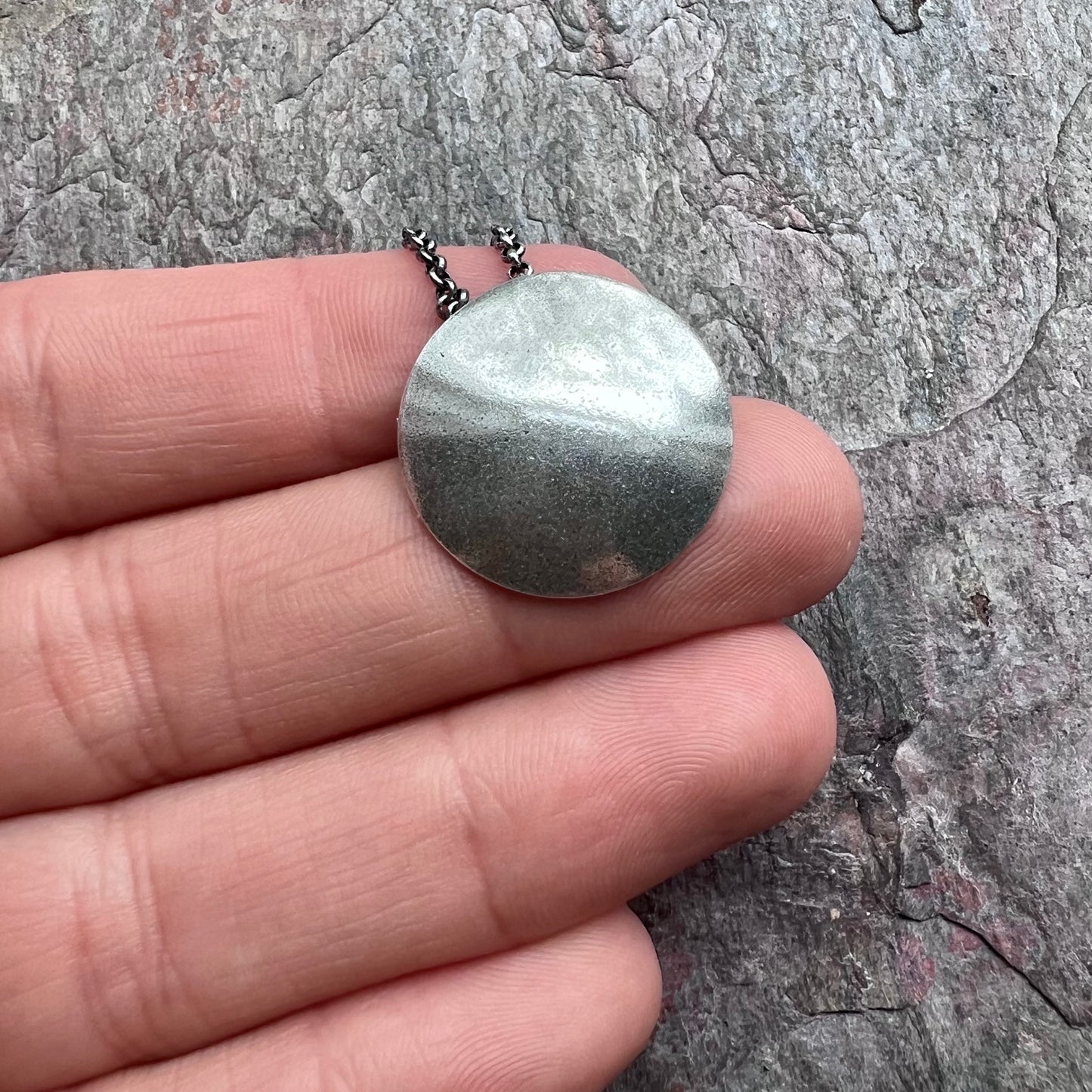 Sterling Silver Domed Circle Necklace - Handmade Sterling Silver Pendant on Sterling Silver Chain