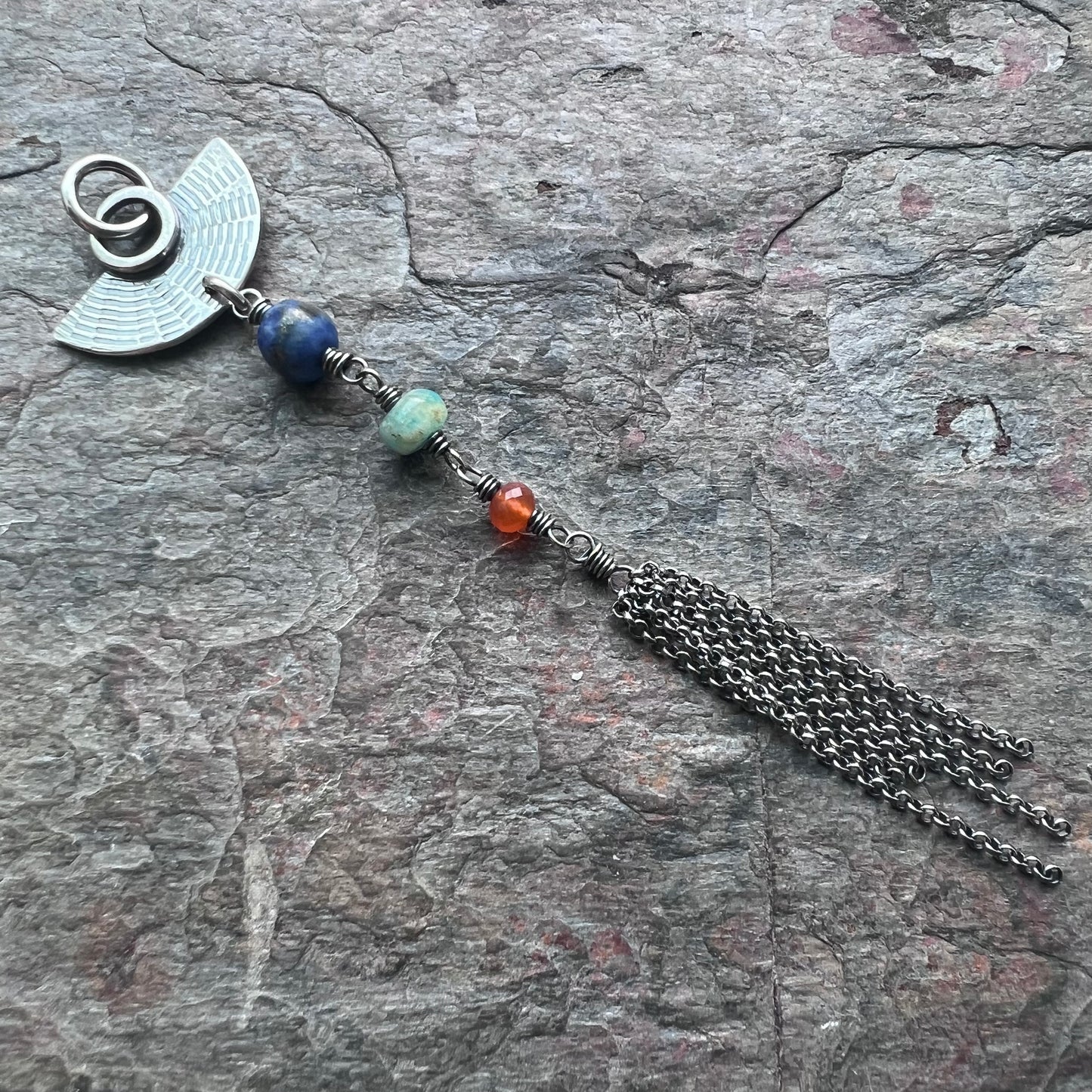 Sterling Silver Natural Stone Necklace - Lapis Lazuli, Amazonite, and Carnelian Pendant