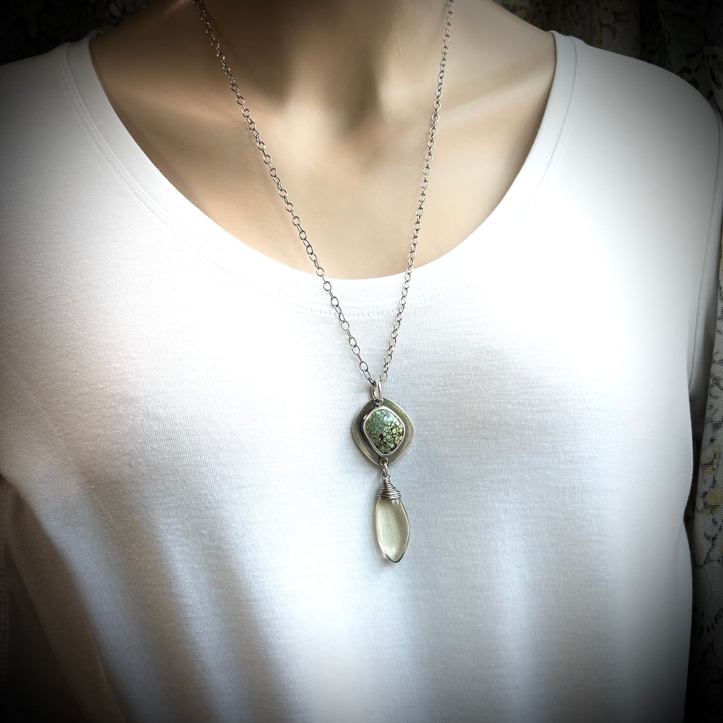 Sterling Silver Variscite and Citrine Necklace - One-of-a-Kind Pendant on Sterling Silver Chain