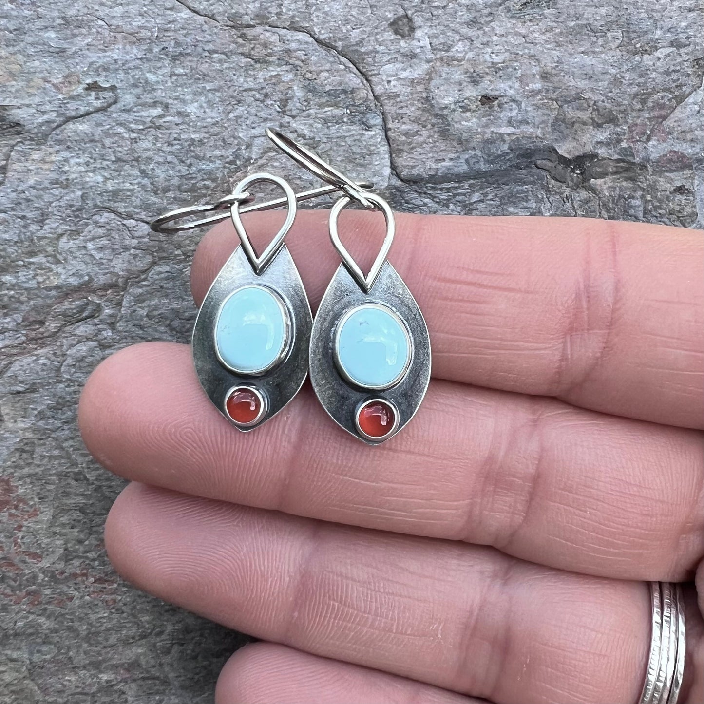 SOLD Turquoise and Carnelian Sterling Silver Earrings - Handmade One-of-a-kind Earrings