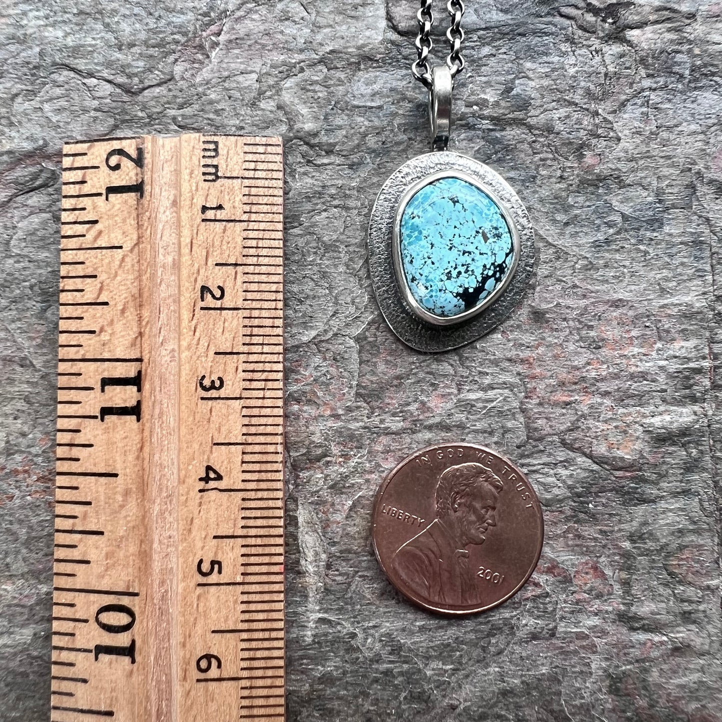 Sterling Silver Turquoise Freeform Pendant - One-of-a-Kind Turquoise Necklace