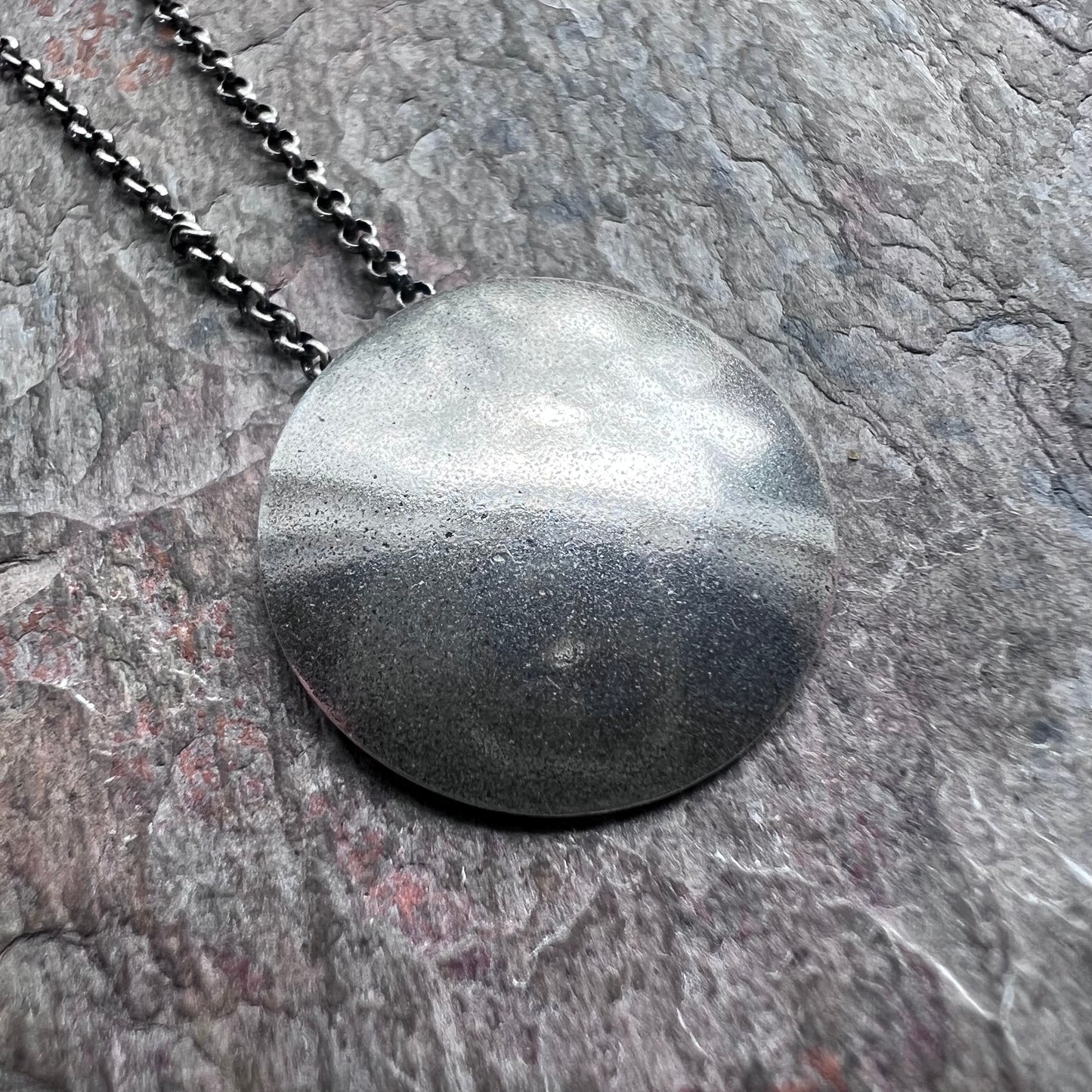 Sterling Silver Domed Circle Necklace - Handmade Sterling Silver Pendant on Sterling Silver Chain