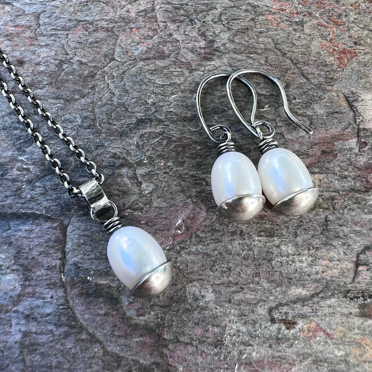 Sterling Silver Pearl Earrings - Handmade Silver Dangle Earrings with Genuine Pearls