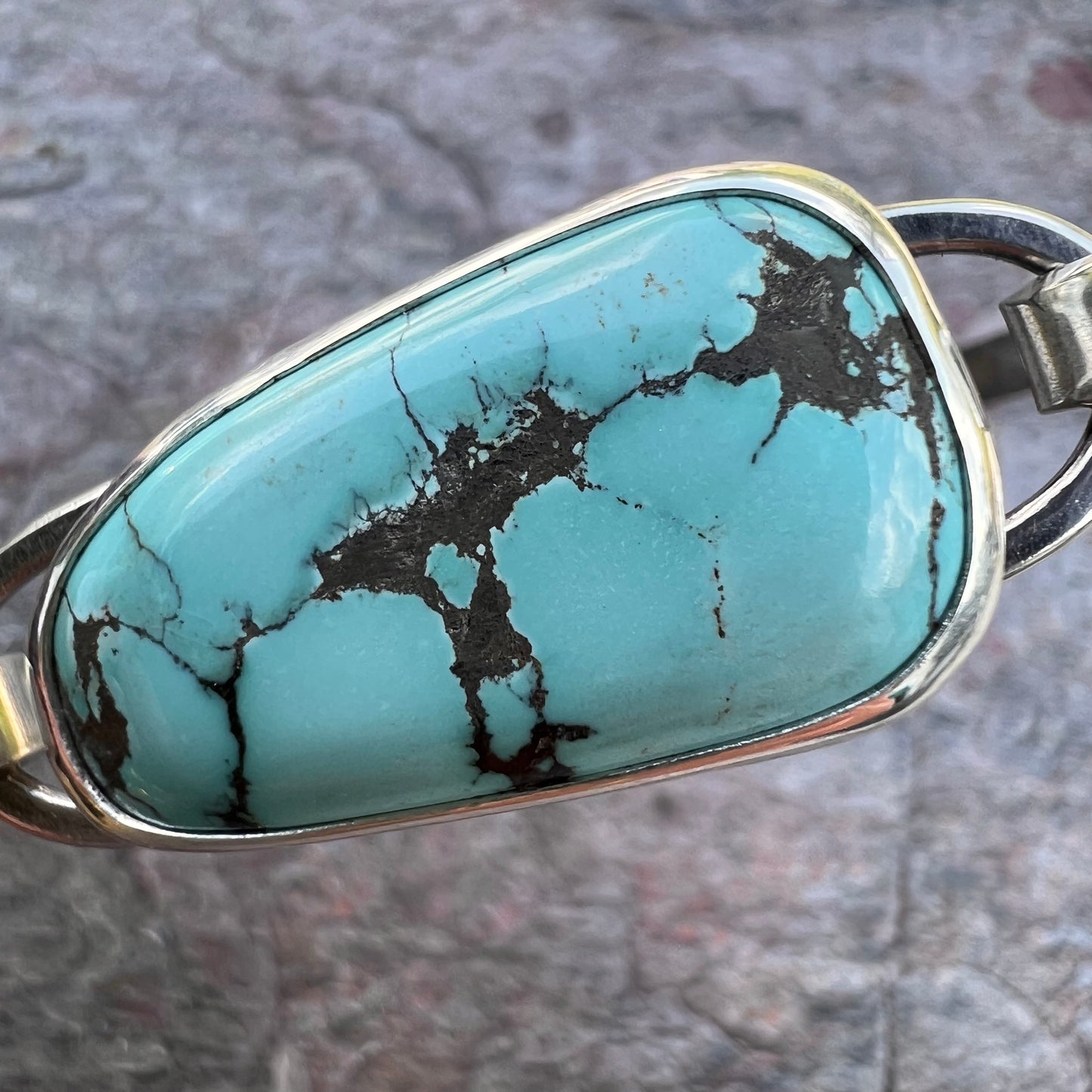 Turquoise Sterling Silver Bracelet - Handmade One-of-a-kind Tension Cuff Bracelet