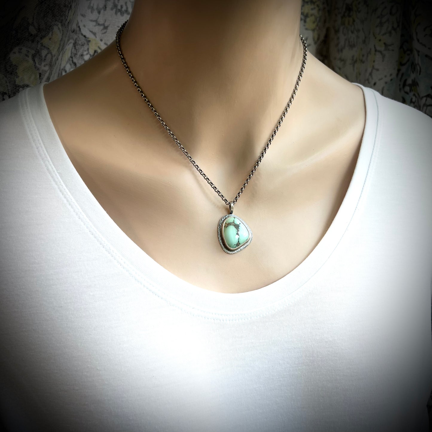 Sterling Silver Turquoise Freeform Necklace - One-of-a-Kind Turquoise Pendant on Sterling Silver Chain
